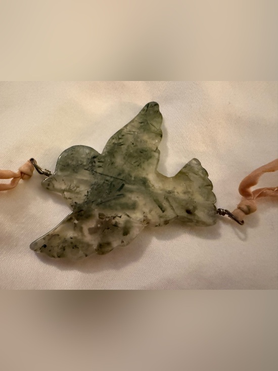 Artisan Jewelry - Natural Moss Agate Bird Choker Necklace- Green